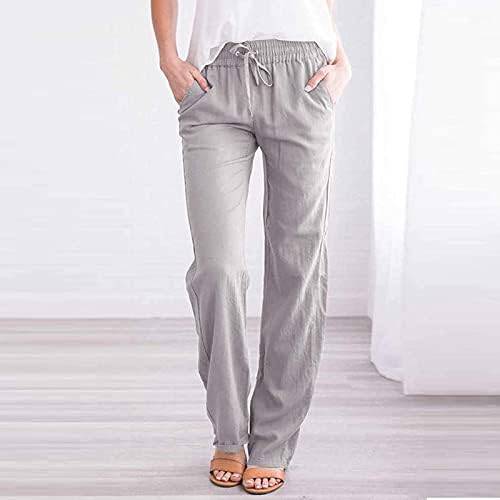 Calça de perna larga de jorasa para mulheres, calças casuais mulheres lisadas com as pernas elásticas da cintura elástica com bolsos