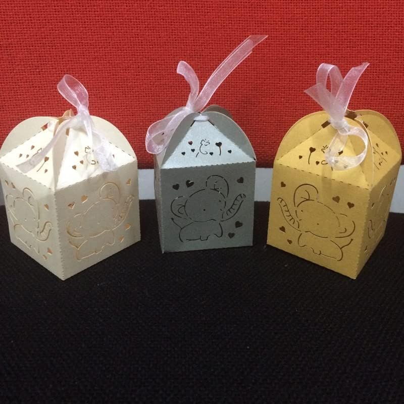 Halou 50pcs Elephant Hollow Transforms Favors Box Presens Candy Caixas com material de festa do evento de casamento de fita