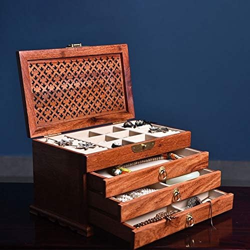 Caixa de jóias de madeira QTT Quatro camadas de grande capacidade de jóias Organizador de colar Brincos de anel Exibir caixa