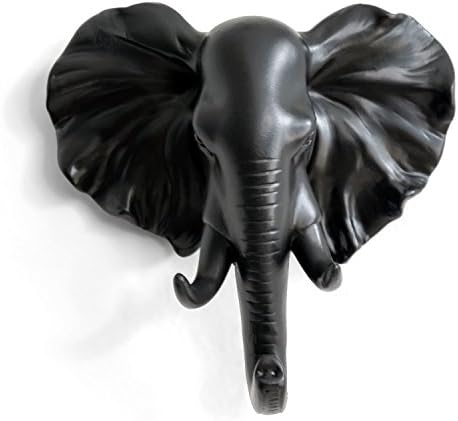 Herngee Elephant Head Hanch Hanch / Hanger Capata em forma de animal gancho de gancho pesado, presente decorativo rústico, preto