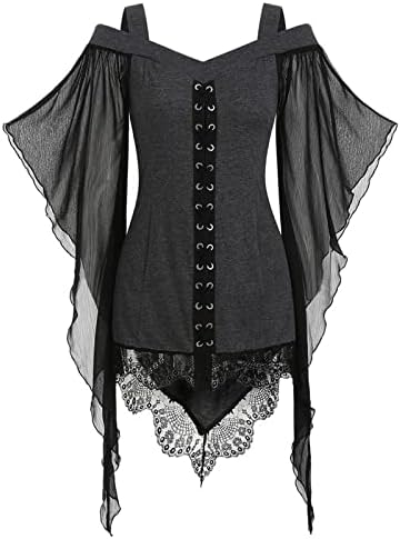 Camisas góticas femininas Halloween medieval punk renascimento vintage tops msh renda tshirts blusas de bruxa