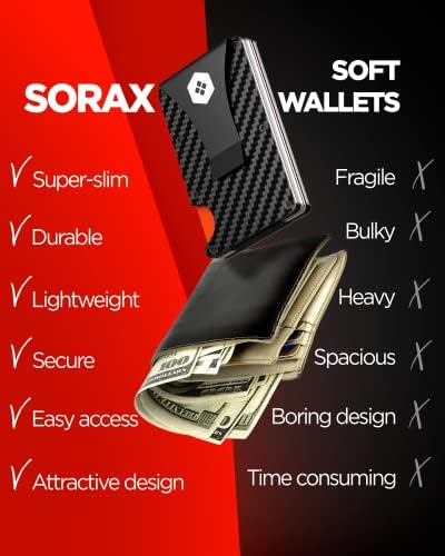 Sorax minimalista carteira fina para homens - carteiras de fibra de carbono para homens bloqueio de RFID - titular do cartão de crédito com clipe de dinheiro de alumínio