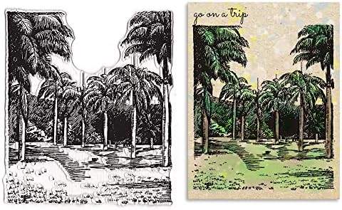 Estiva de Estreto de verão Trees de fundo de fundo selos para fabricação de cartas e diário, coco groves árvores carimbos de borracha