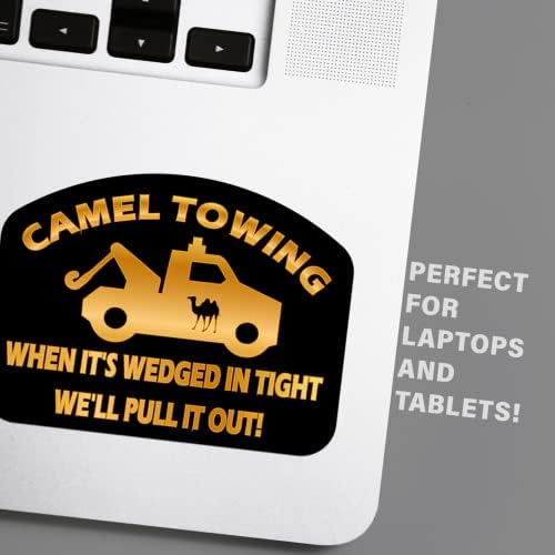 Camel Towing Funny Vinyl Decals Adesivo para Carros Caminhões Windows Bumpas de Windows Parede Laptops Copos etc. - Peela e enfie em vinil laminado em cores externas à prova de interior à prova de intempéries - 5,5 polegadas no maior ponto - KCD3471