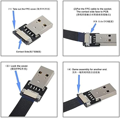 Cablecc para baixo para baixo USB 2.0 tipo A masculino para USB-C Tipo C Tipo de dados masculino Slim FPC para FPV & Disk &
