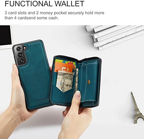 Caixa de carteira destacável para o Samsung Galaxy S22, capa do telefone à prova de choques de couro, suporte de carteira com zíper de proteção magnética W Titular do cartão+clipe de cinto de bolso (Col (COL