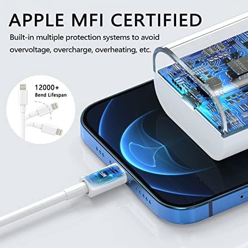 3 pacote [Apple MFI Certified] IPhone Fast Charger 20W PD USB C Adaptador de carregador de parede com 3 pacote de 3