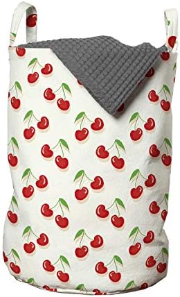 Bolsa de lavanderia de cereja de Ambesonne, padrão de verão com frutas e folhas de desenho animado repetidas em um