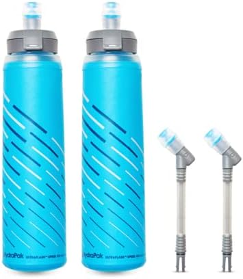Velocidade Hydrapak UltraFlask Speed ​​500ml 2 - garrafa de água de frasco macio dobrável para coletes de hidratação e embalagens de corrida com tampa aberta fácil, Malibu Blue