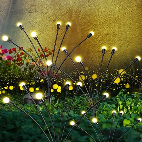 Luzes de Firefly com alimentação solar, à prova d'água ao ar livre, luzes de bombeiros solares para o pátio, vibrante luz solar de jardim para caminho do quintal, luminárias de jardim solares da estrela