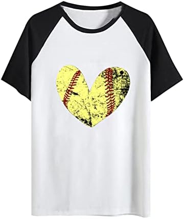 Camisetas de grandes dimensões para mulheres de beisebol de verão tampo tampes redondos de lazer de lazer de lazer solto de manga curta de manga curta