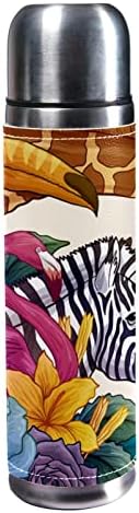 sdfsdfsd 17 oz a vácuo a vácuo aço inoxidável garrafa de água esportes de caneca de caneca de caneca de caneca de couro genuíno embrulhado bpa grátis, zebra giraffe flor