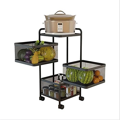 Rack de armazenamento rack de cozinha rack vegetal rack de 360 ​​graus carrinho quadrado, suporte de piso rotativo e cesta