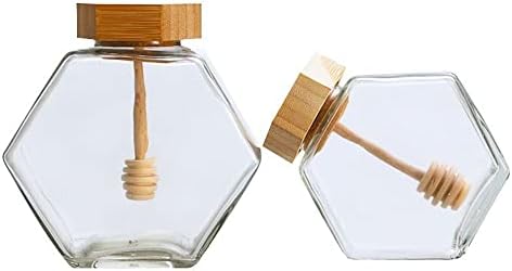 Yasez 220ml/380ml de vidro hexagonal garra de mel de mel transparente jar com haste de madeira selando panela de mel para cozinha