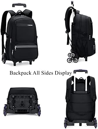 Vidoscla Black Kids Boys Rolling Backpack Teens de mão bagagem com rodas bookbag de bonde para as rodas School-2