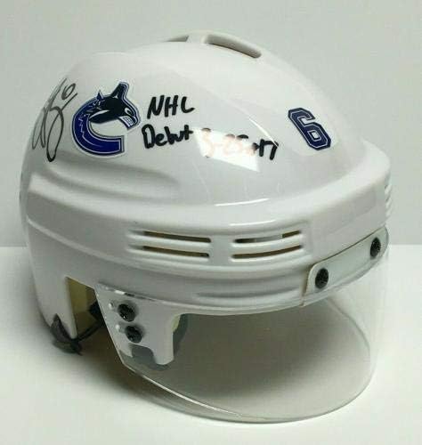 Brock Boeser assinado Mini-Helmet de Hóquei NHL estreia 3-25-17 PSA AH54366-Capacetes e máscaras autografadas da NHL