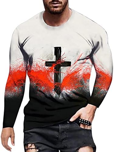 XXBR Mens camisetas soldados de manga longa Vintage Faith Faith Jesus Cross Print Hip Hop Workout Athletic Casual Tops