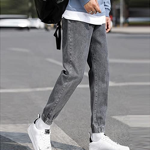 Calças de ajuste descontraído masculino de cordão elástico calça lápis calça de rua calça calça calça casual jeans