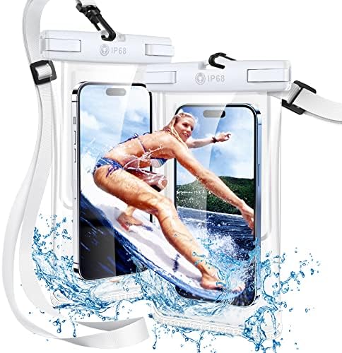 [2-PACK] Bolsa de telefone impermeável universal [corpo sem costura em 3D da indústria] capa de telefone à prova d'água IPXX IPX8 para uma bolsa de celular flutuante subaquática de praia com cordão, encaixa todos os telefones de 7,8 ''