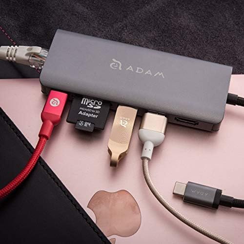 ADAM ELEMENTOS 6 -em -1 USB C Hub - 4K USB C para HDMI - 100W USB C PD - SD Card Reader - 2 portas USB 3.1 - Caixa de alumínio