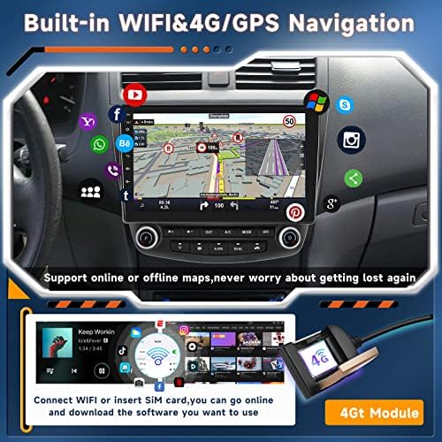 4+64g Android 12.0 Estéreo de carro para Honda Accord 2003-2007 com CarPlay sem fio e Android Auto 10.1 ”Crega de toque WiFi/4g