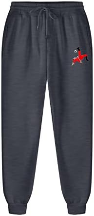 Calça de treino atlético de badhub calças de pântanos impressos de Natal com bolsos de cintura elástica de cordão