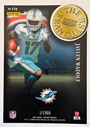 2021 Jaylen Waddle Online Exclusive Football Rookie Card - Oficialmente licenciado Panini Score The Franchise Football Rookie Card - Produção limitada de 1966! - Miami Dolphins
