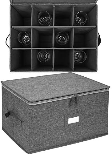 Casos de armazenamento de Stemware, recipientes de caixa de armazenamento de vidro de vinho para copos ou cristal, segura 12 copos de vinho vermelho ou branco, top dura e lados