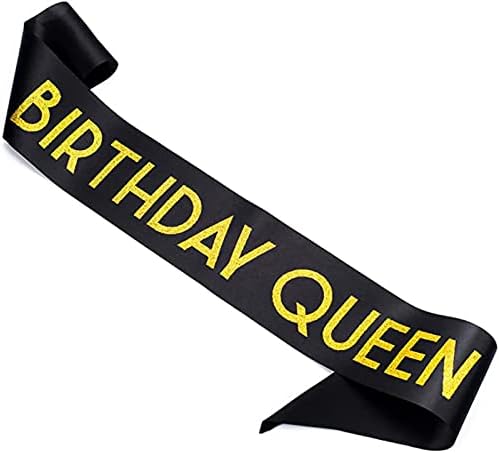 Ketaoo Birthday Queen Sash, Glitter Gold Letter White Satin Birthday Birthda
