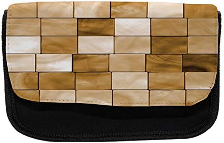 Caixa de lápis bege lunarável, cubos de madeira quadrados de mosaico, bolsa de lápis de caneta com zíper duplo, 8,5 x 5,5, marrom