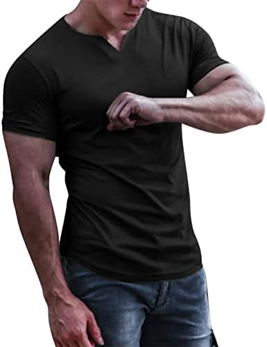 Maiyifu-gj Men de manga curta / pescoço Henley camisas sólidas Slim Fit ajustado ginásio Treino de ginástica camiseta esportiva casual esportiva