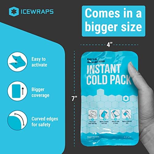 ICEWRAPS de 4 ”x7” Pacotes de gelo instantâneos para lesões - pacotes de gelo descartáveis ​​e reutilizáveis ​​de 4 ”sem apoio de pano | Pacotes de gelo instantâneos de primeiros socorros | Pacote frio quente para lesões infantis, amamentação