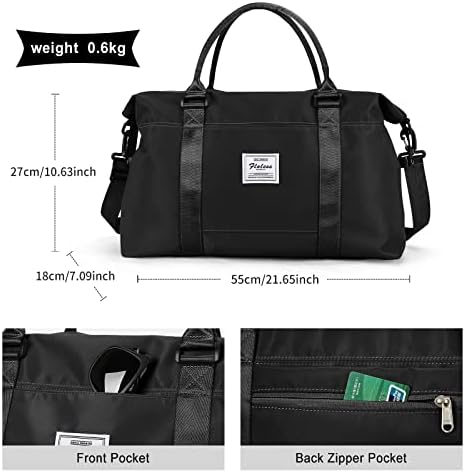 Duffel Bag, bolsa de ginástica esportiva, bolsa de semana para mulheres para mulheres com 7 cubos de embalagem, preto
