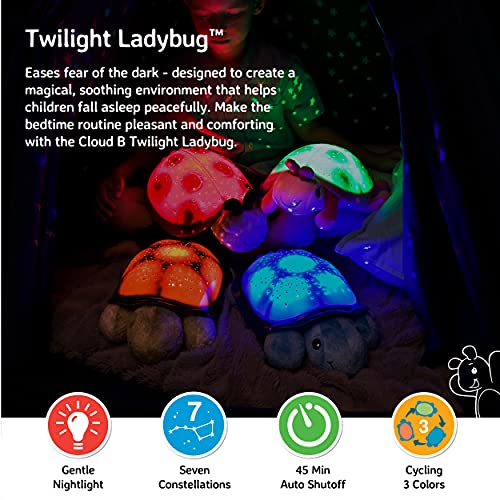 Cloud B Calming Nightlight Star Projector | Brilho suave | 3 cores | 7 Constellatons | Auto-Shutoff | Twilight ladybug rosa