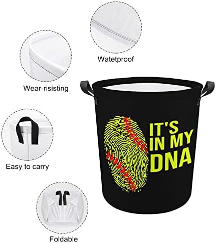 O softball está no meu DNA dobrável cesto de lavanderia cesto de lavanderia com alças para lavar o lixo de roupas sujas para