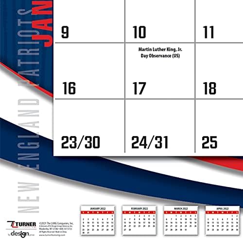 Turner Sports New England Patriots 2022 22x17 Calendário de mesa