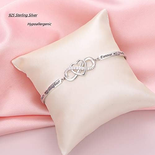 Presentes do Dia das Mães 925 Sterling Silver Infinity Love Heart Bracelet com mensagem inspiradora para mãe filha irmã esposa, pulseira de pulseira de comprimento ajustável Jóias de amizade para mulheres meninas