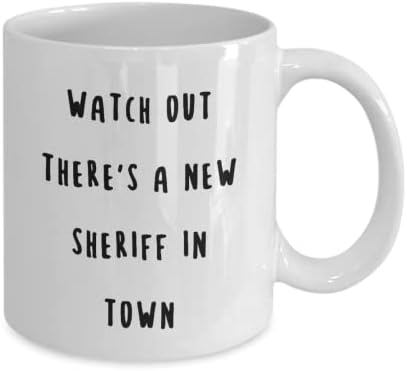 Novo xerife em caneca de café da cidade, presente para xerife, melhor xerife engraçado xícara sarcástica, de esposa, de deputado,