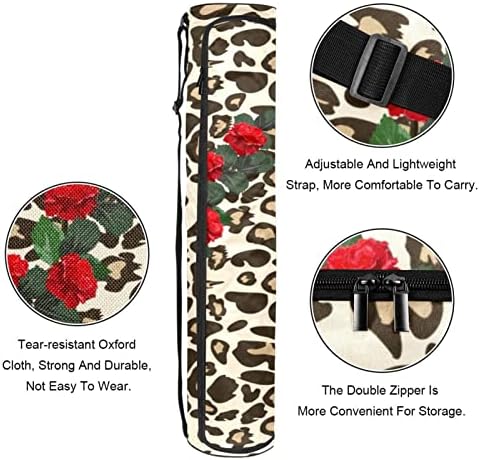 Ratgdn Yoga Mat Bag, estampa de leopardo e rosas vermelhas Exercício portador de tape