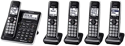 Panasonic KX -TG985 Sistema de telefone sem fio expansível Link2Cell Bluetooth - 5 aparelhos Dect 6.0 Bluetooth, assistência à voz, alerta de bateria baixa, secretária eletrônica, bloqueio de chamadas, identificação de chamadas, preto