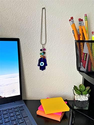 Luckboostium sete pedras de chakra e espelho de carro de mão Hamsa Acessórios para suspender - decoração hippie, decoração de cristal,