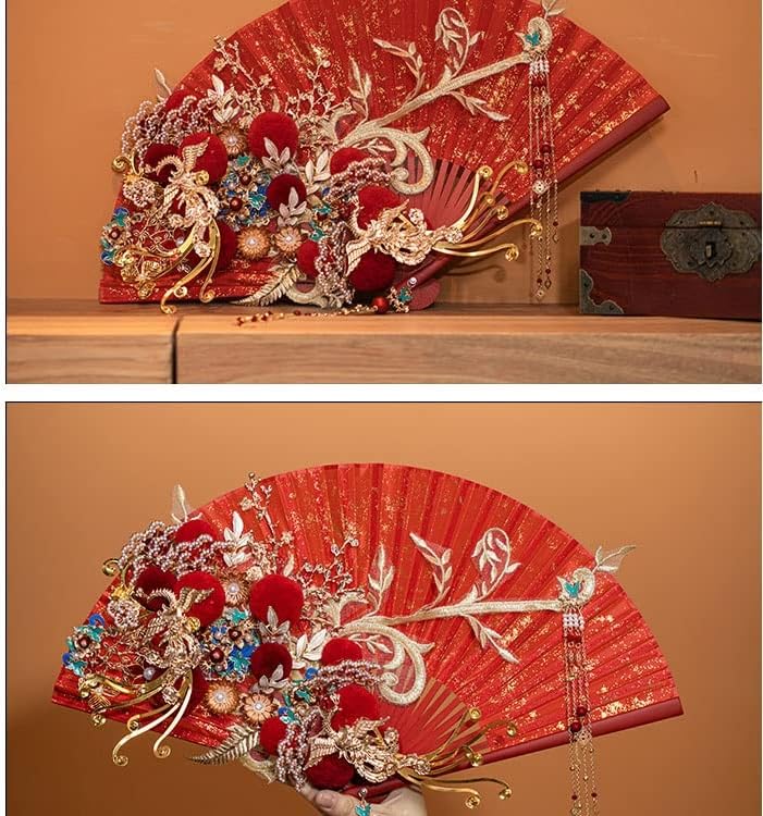 Fã de fãs dobráveis ​​de artesanato yfsdx e fã do grupo de casamentos, casamento chinês, fã feliz, ventilador dobrável tridimensional, segurando flores