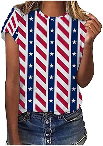 Mulheres do Dia da Independência Tops de 4 de julho Camisetas patrióticas camisetas American Flag Prind Manga curta Camiseta de camisa de pescoço Bloups