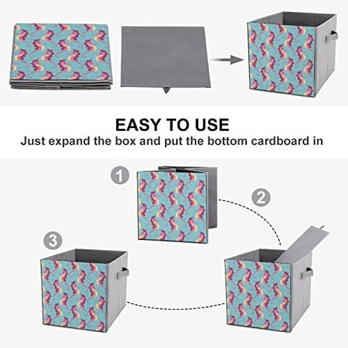 Seahorses Padrão Cubos de armazenamento de tecido dobrável Caixa de armazenamento de 11 polegadas Bins de armazenamento dobrável com alças