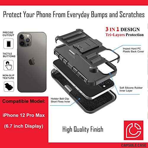 Ohiya Case Compatível com o iPhone 12 Pro Max [Proteção militar Proteção à prova de choque de choque para o coldre -preto do coldre para o iPhone 12 Pro Max 6,7 polegadas