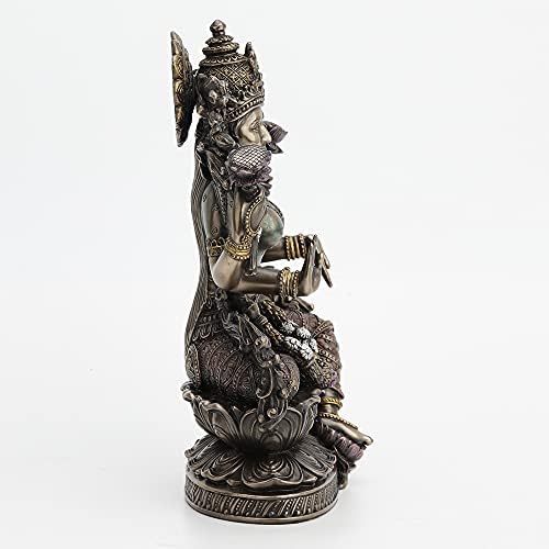 Projeto Veronese 9 1/2 polegada de altura Lakshmi Hindu Deusa Sentada no Lotus Fatura de Resina Bronzeada Estatueta Religiosa