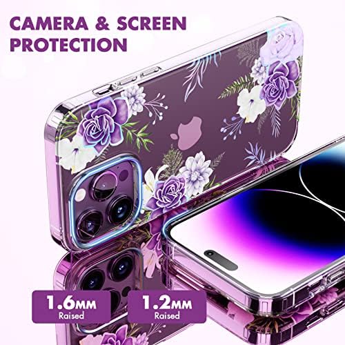 Masocas projetadas para iPhone 14 Pro Max Case de 6,7 polegadas Proteção à prova de choque TPU Bumper Floral Clear Women Flower