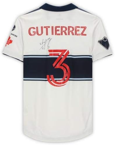 Cristian Gutierrez Vancouver Whitecaps FC Autografado Match Used 3 White Jersey da temporada de 2020 MLS - Jerseys de futebol