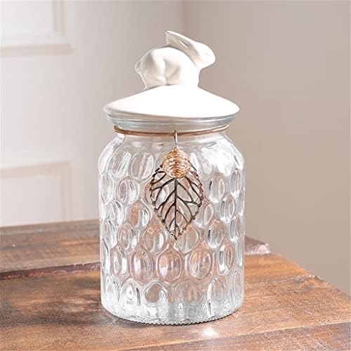 Liruxun Glass Storage Jar mesa de café transparente Hollow out folha decorativa de doces jarra de jarro de grãos de grãos de grãos