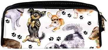 Cães puro -sangue chihuahua pug plaws aquarela pegadas caninas caninas Organizador de lápis PU Sacos de maquiagem de